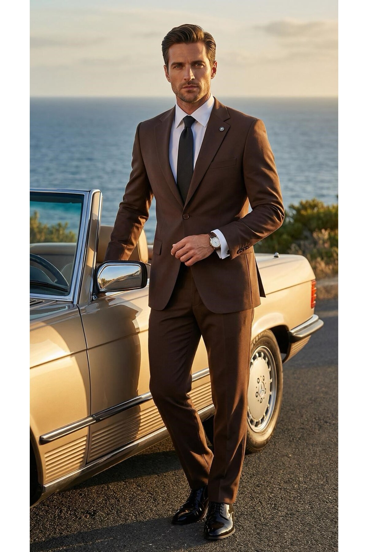 Plus Scorpion  Slim Fit Erkek Takım Elbise Premium Polyviscon Likralı Tek Düğme Çift Yırtmaçlı Modern Kesim - Görsel 4