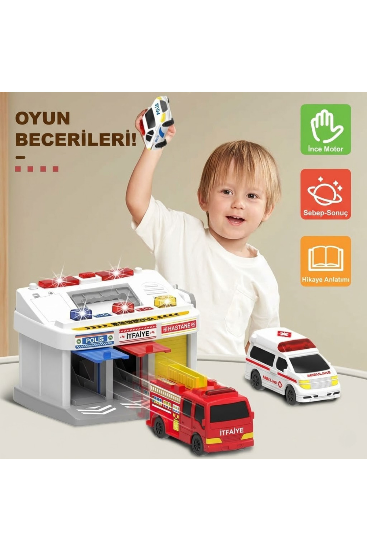 craftivio Sesli ve Işıklı Acil Durum Komuta Merkezi Garaj Seti - Telsizli, 3 Araçlı Eğitici Oyuncak fotoğrafı 7 (önizleme)