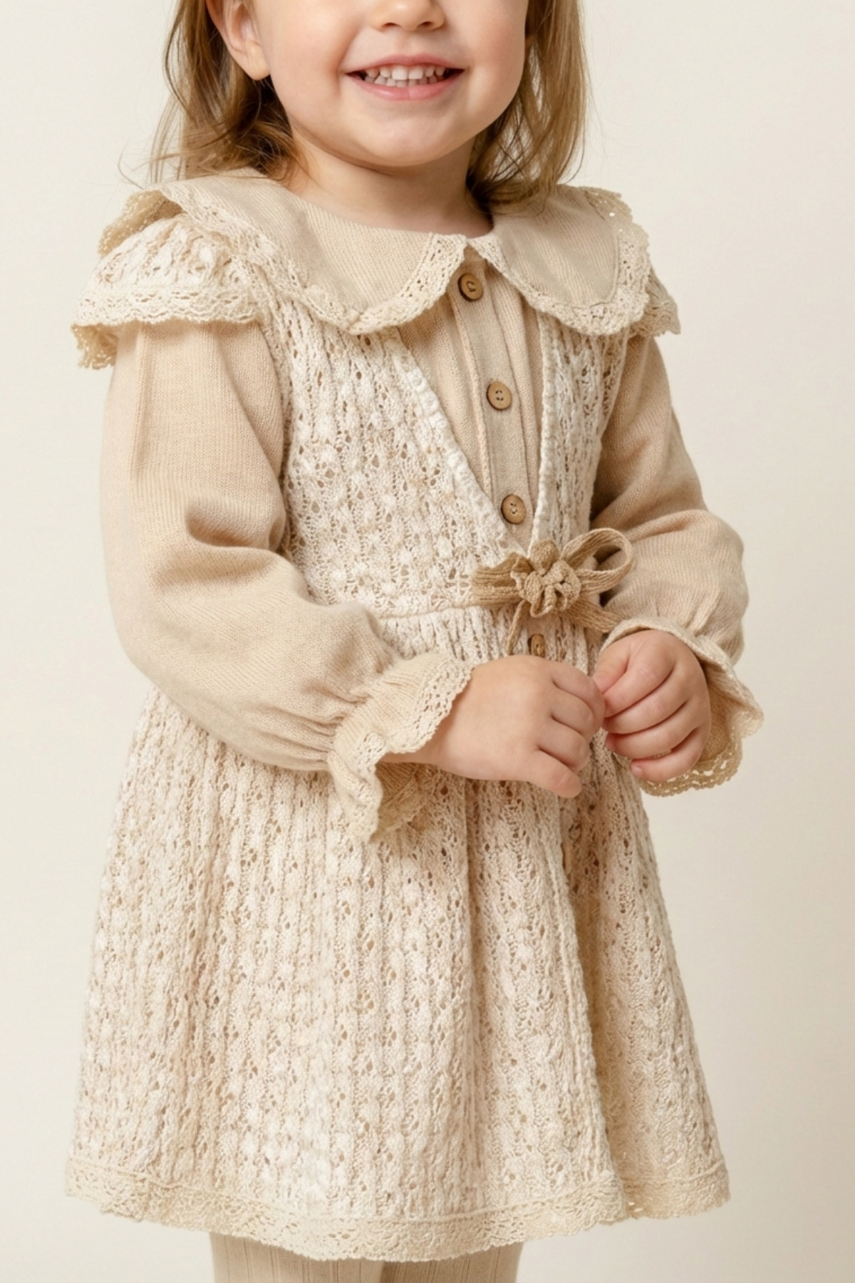 Bebezade Kız Bebek Viola Dantel Jileli Fırfır Yakalı Müslin Elbise fotoğrafı 3 (önizleme)