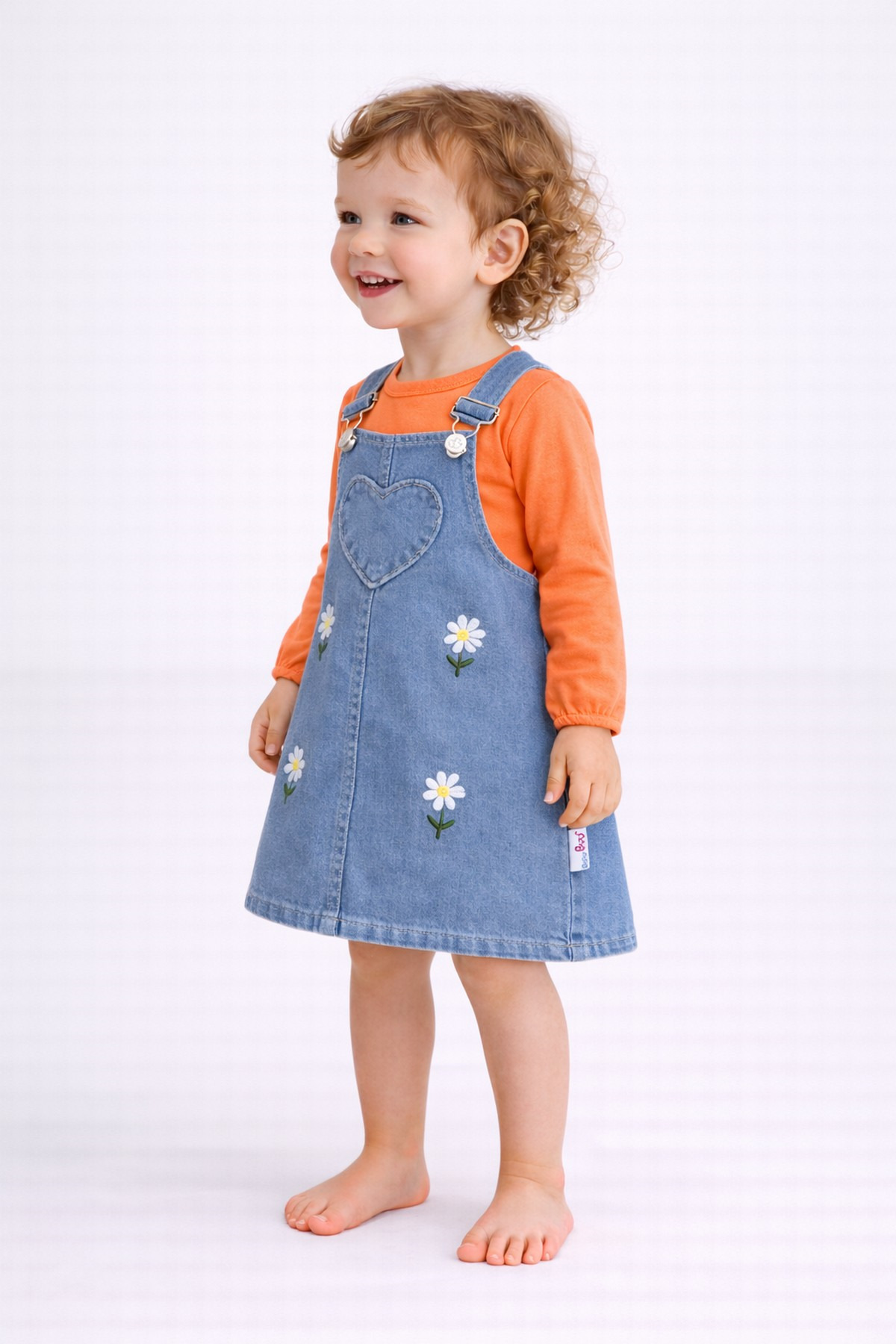 dinamik çocuk Kız Bebek Papatya Nakışlı Kalpli Esnek Kot Görünümlü Jile & Uzun Kollu Badi Takımı– 2'li Set 6Ay–2ya fotoğrafı 2 (önizleme)