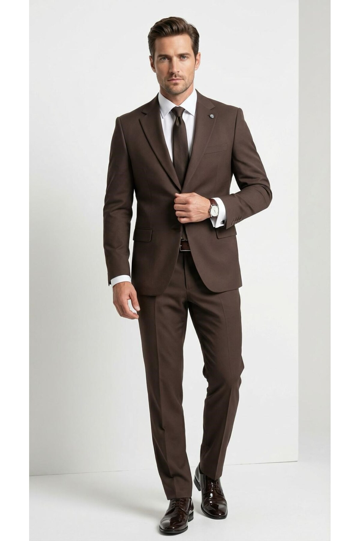 Plus Scorpion  Slim Fit Erkek Takım Elbise Premium Polyviscon Likralı Tek Düğme Çift Yırtmaçlı Modern Kesim - Görsel 5