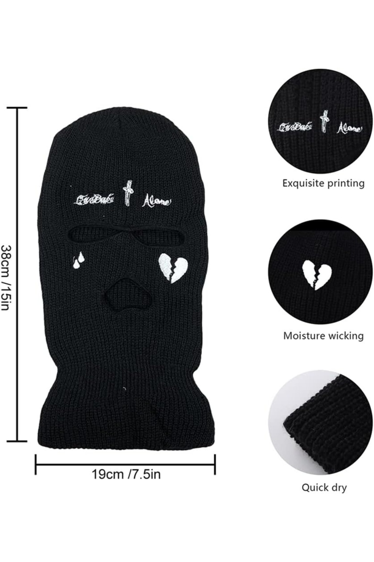 FG KONNİCHİWA Siyah Kılıç Nakışlı 3 Gözlü Kar Maskesi 2026 sezon Gotik Siyah Kar Maskesi (Balaclava), Unisex görsel 6