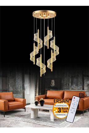 Ersan Avize Döngü 6'li Gold Kumandalı 3 Renk Led Lüx Modern Ledli Avize