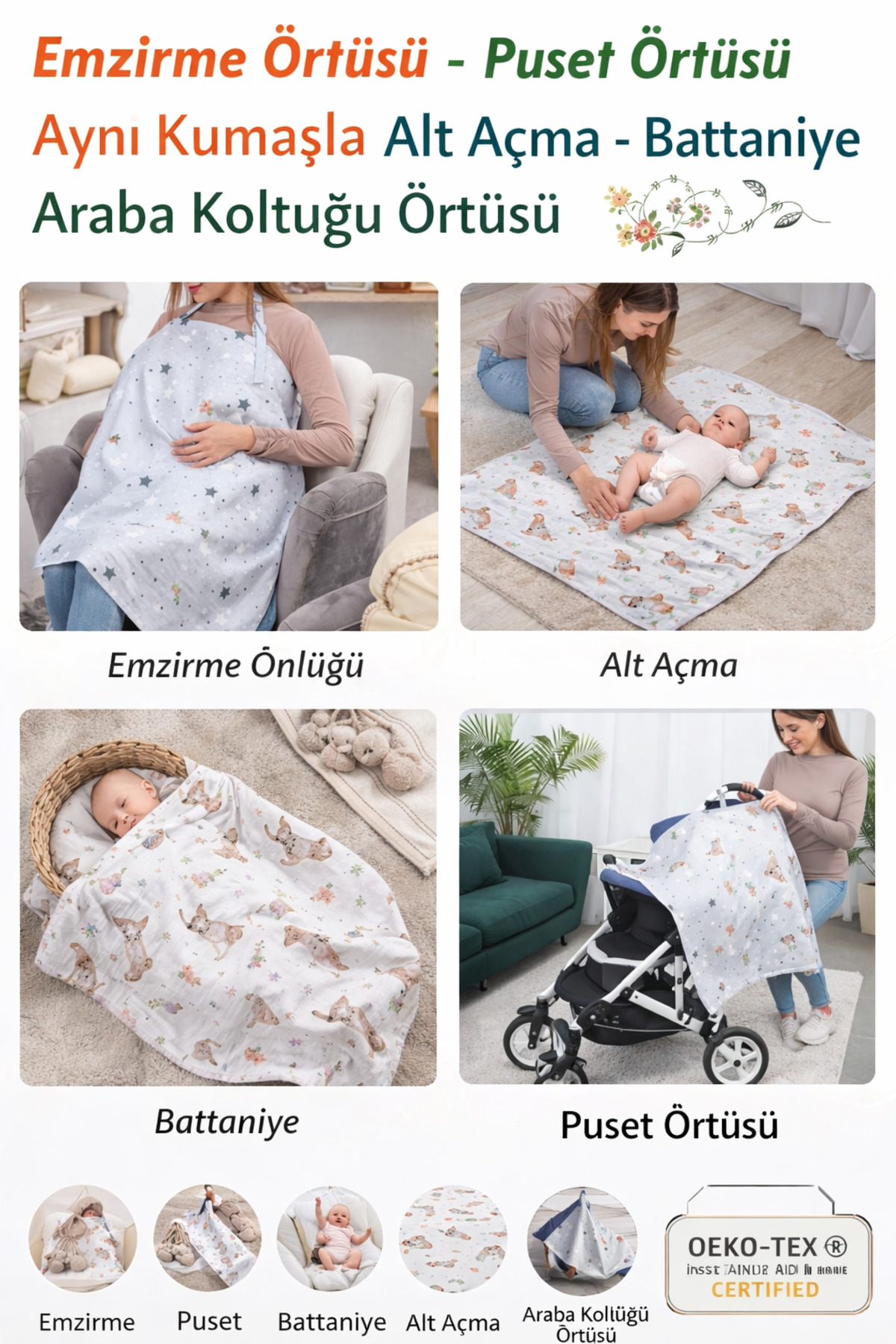 Babycitytr Emzirme Önlüğü %100 Pamuk Müslin – Hafif, Terletmeyen, Anne Bebek Örtüsü fotoğrafı 2 (önizleme)