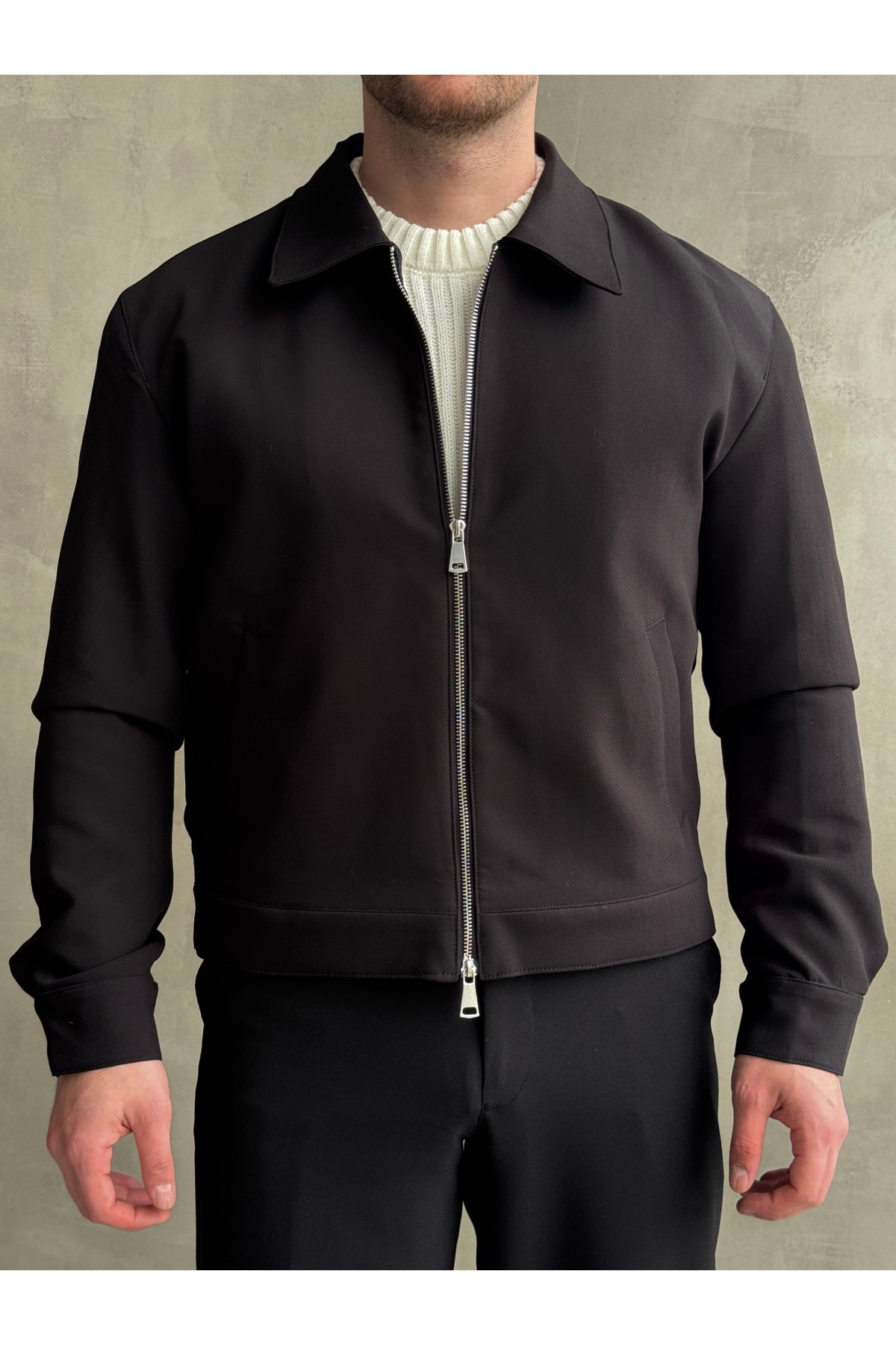 Moderk  Premium Kumaş Erkek Fermuarlı Oversize Kalıp Ceket - Görsel 2