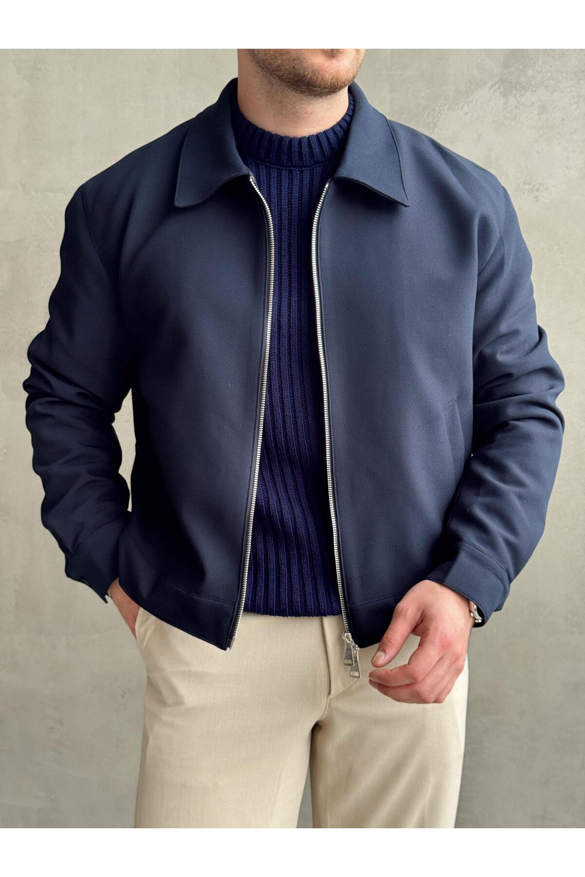 Moderk  Premium Kumaş Erkek Fermuarlı Oversize Kalıp Ceket