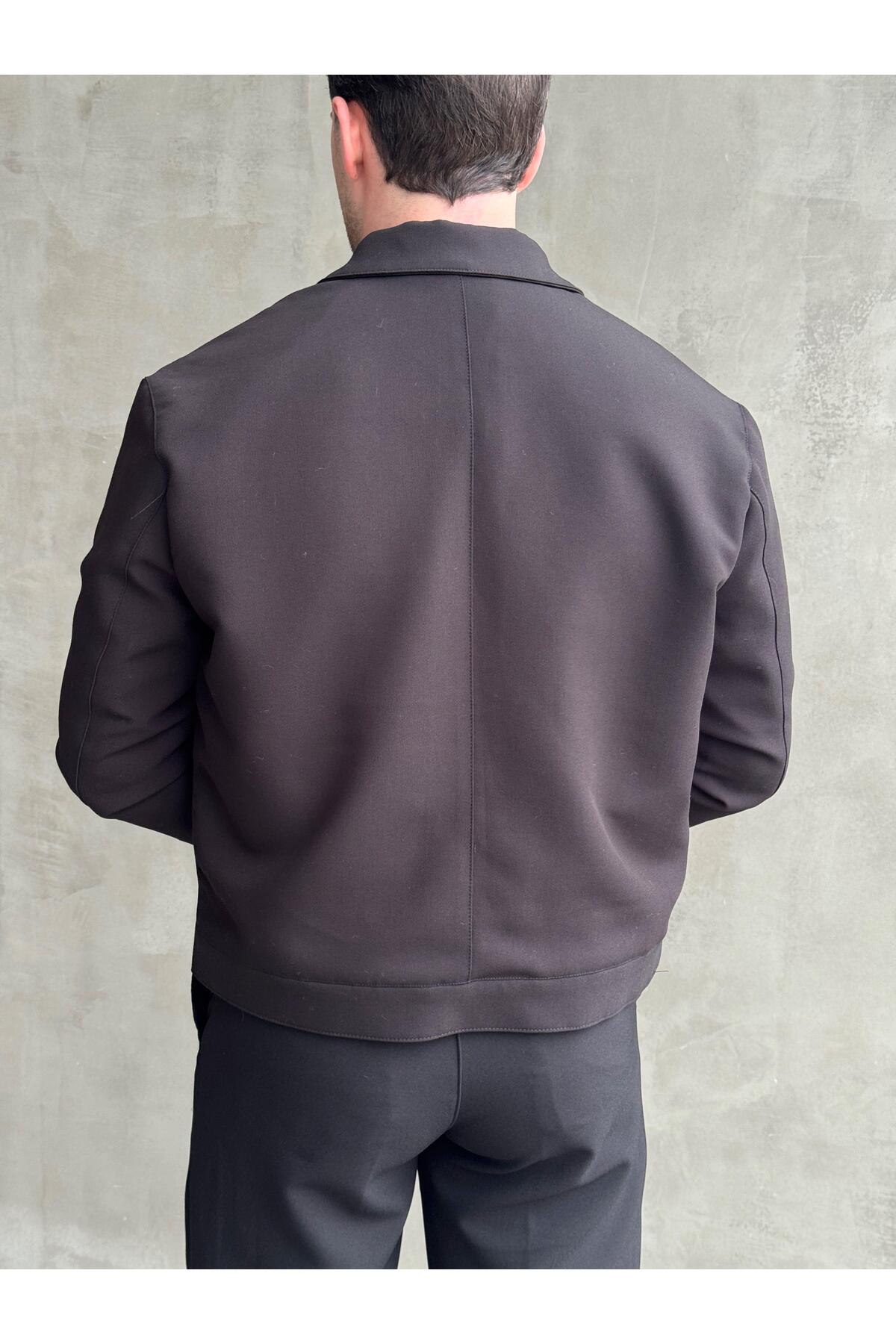 Moderk  Premium Kumaş Erkek Fermuarlı Oversize Kalıp Ceket - Görsel 5
