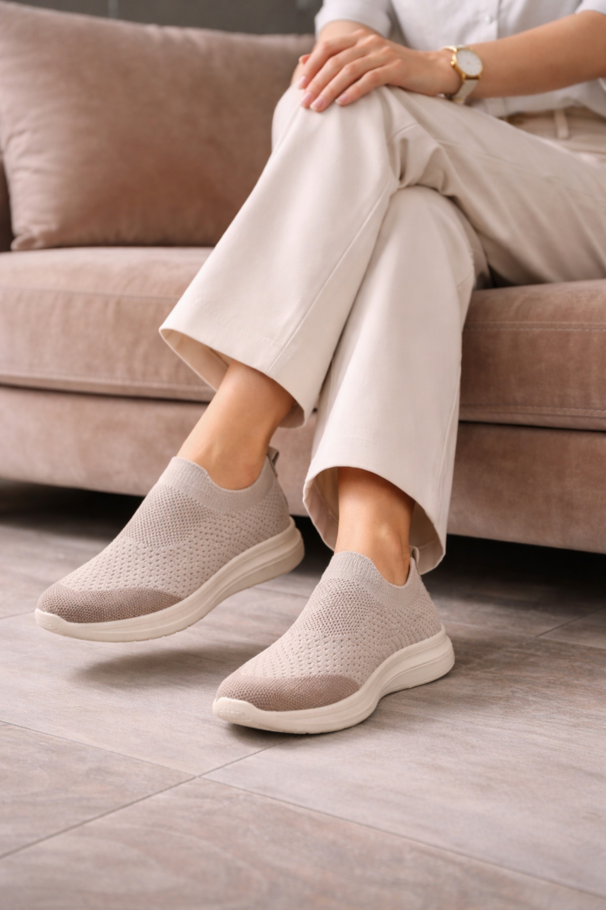 Encool Kadın Kahverengi Sneaker | Hafif, Nefes Alabilen Triko Bez Ayakkabı, Günlük Yürüyüş Ayakkabısı