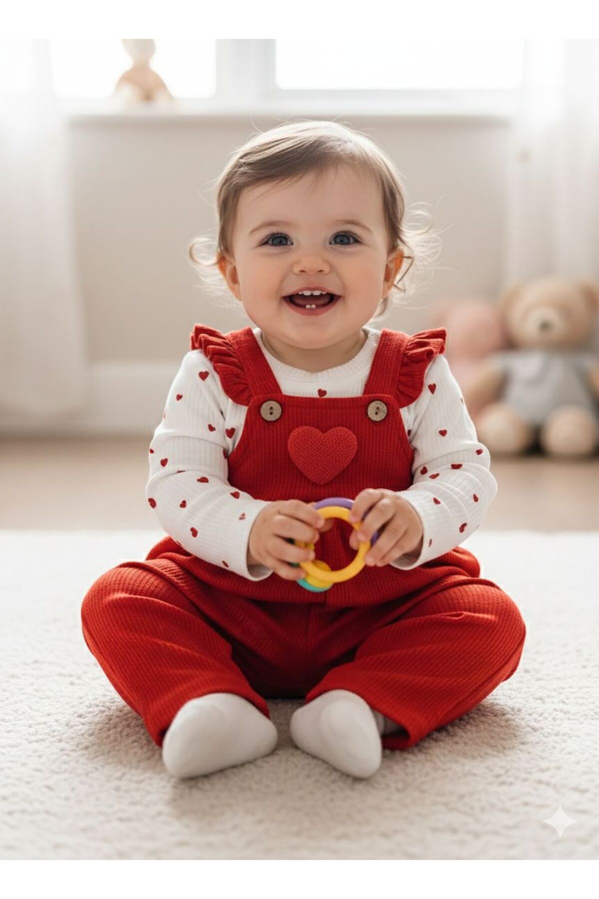 Efemkids 0/12 Ay 2 Li Kız Bebek Tulum Kalp Nakışlı Yenidoğan Tulum Slopet Jile body+slopet fotoğrafı 2 (önizleme)