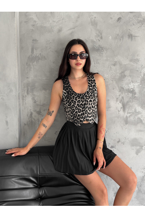 efstyle leopar desenli düğmeli slim yelek