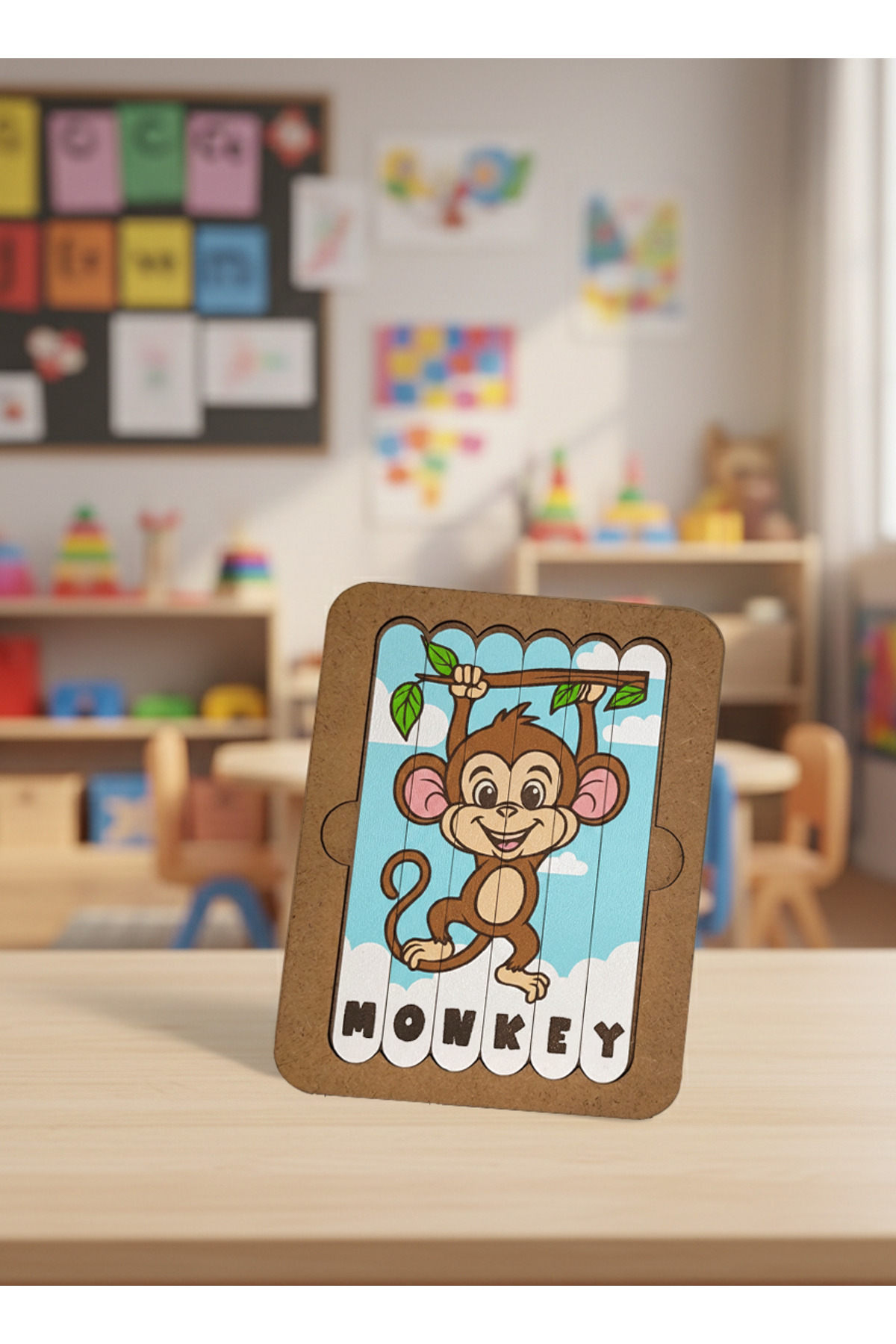 HedgeHobi Ahşap Puzzle Boyama Seti – Maymun Figürlü Eğitici ve