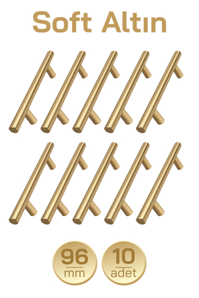 Badem10 96mm Alteta (10 Adet) Soft Altın Metal Mobilya Mutfak Dolap Çekmece D...