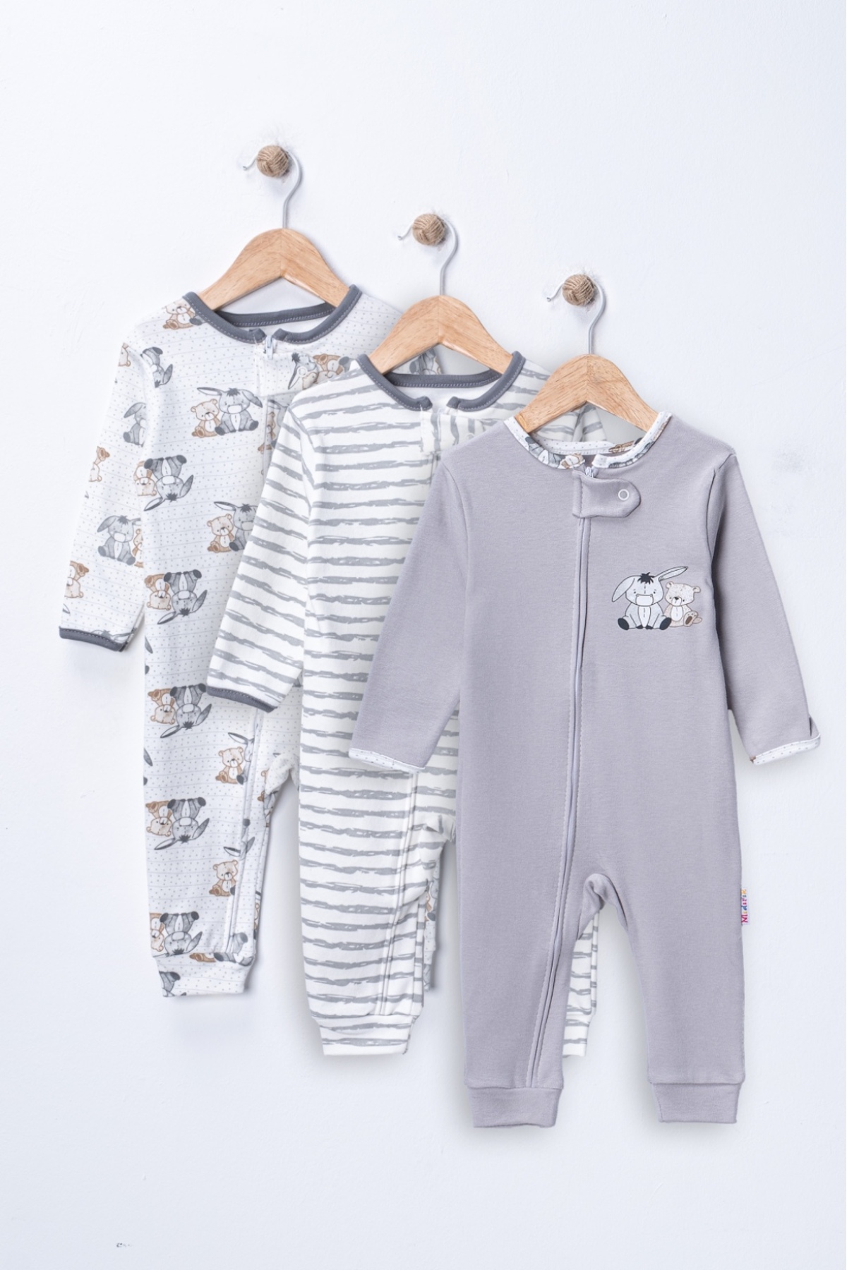 ENİA BABY Unisex Baby Boy Baby Girl 100% Cotton 9-18 Months Zippered 3-Piece Patterned Cuffed Jumpsuit Set