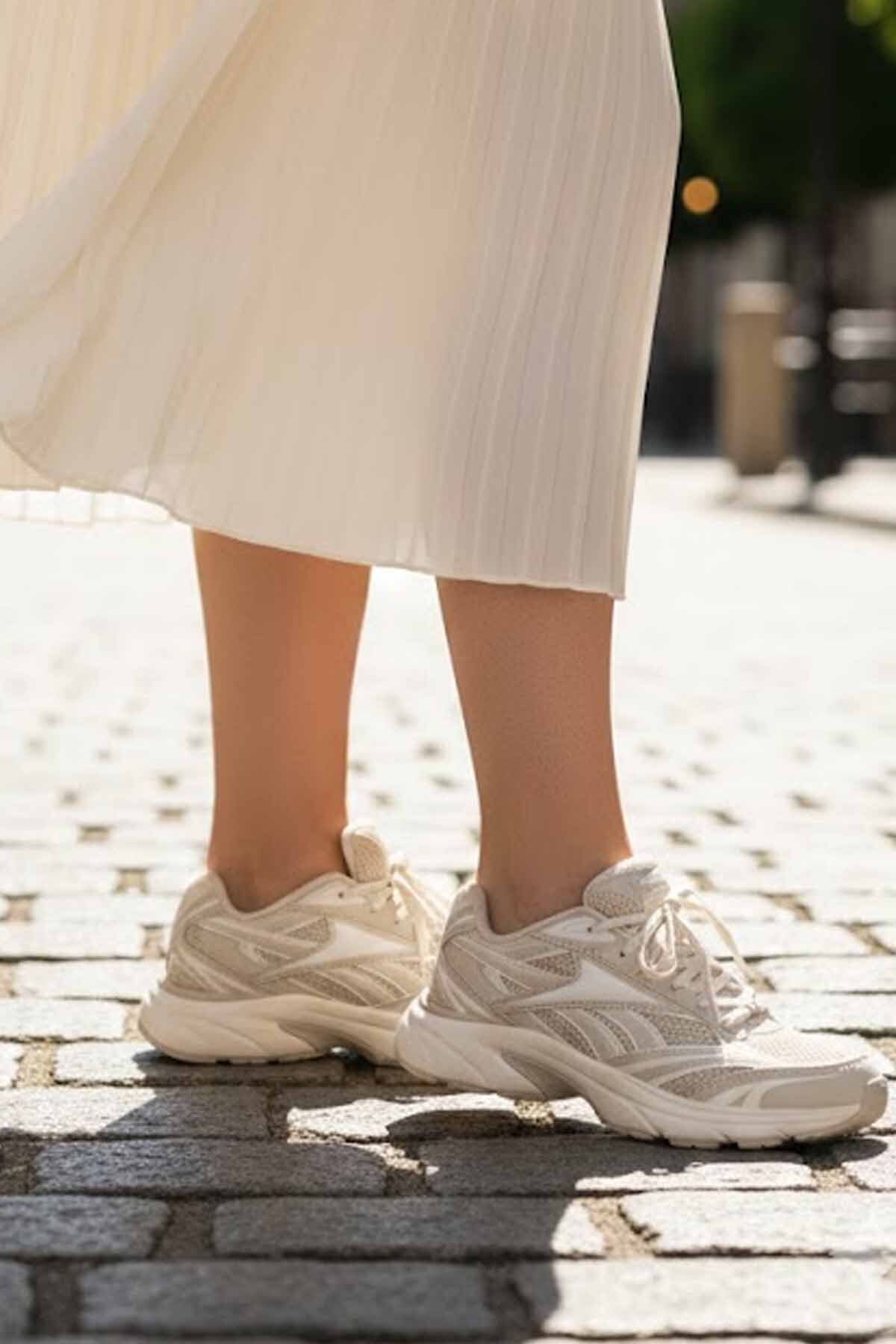 Reebok  BELWAVE Kadın Bej Spor Ayakkabı - Hafif Taban Günlük Sneaker - Görsel 5