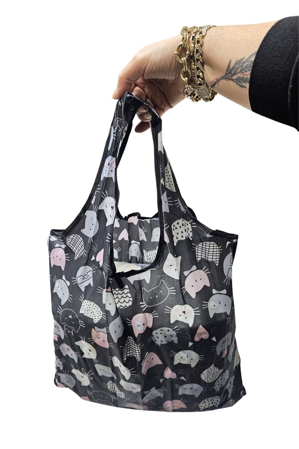 TATA CRAFT  Katlanabilir Bez Alışveriş Çantası Polyester Yıkanabilir Omuz Çantası