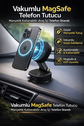 Mega Oto Market Vakumlu Magsafe Telefon Tutucu – Manyetik Katlanabilir Araç İ...