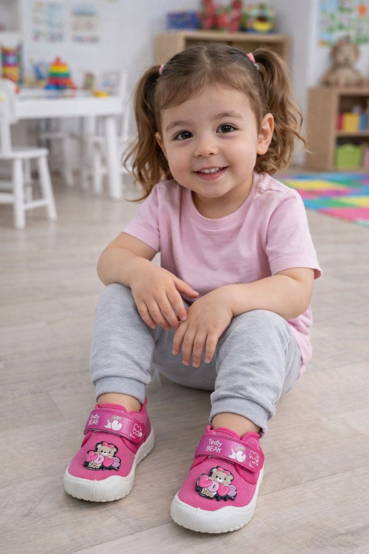 Çoçuk Unisex Keten Kaymaz Taban Cırtlı Ev, Okul, Kreş ,Anaokulu Günlük Kullanım Panduf