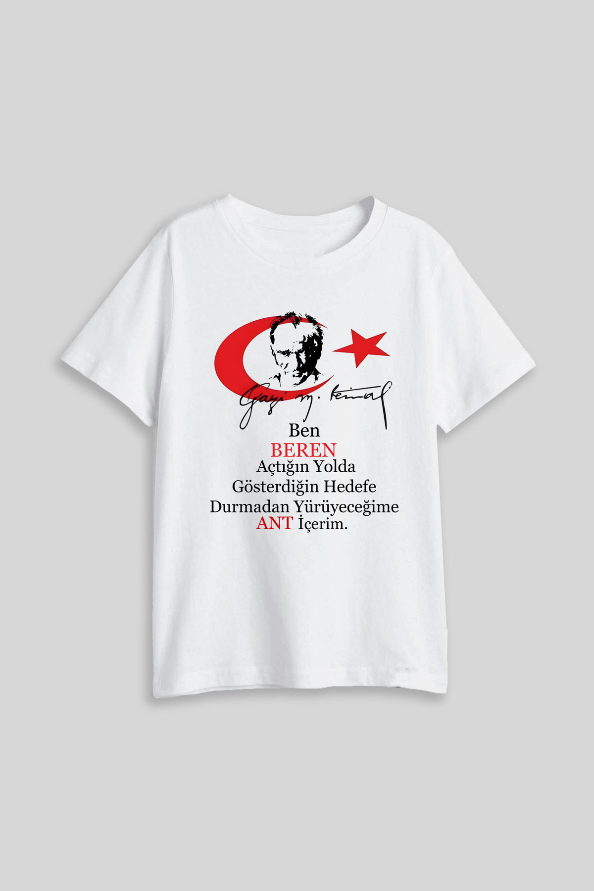 AYDESİGN  Kişiye İsme Özel 23 Nisan Çocuk Bayramı Atatürk Baskılı Erkek Kız Çocuk Beyaz Tişört T-shirt