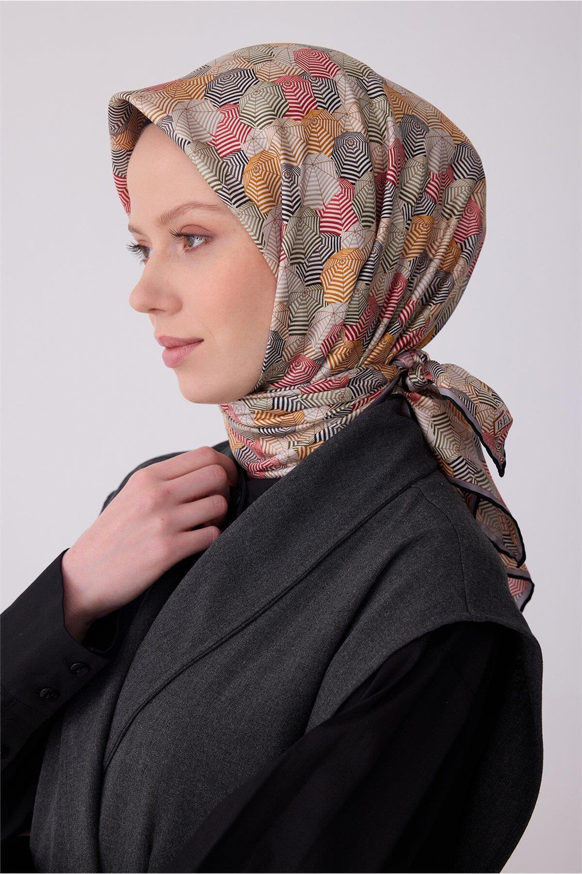 Tivil Saf İpek Eşarp 4313 - 06 Gri Şemsiye Desen
