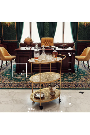 İki Yedi Konsept Agatha 773 Metal Eskitme 3 Katlı Tekerlekli Servis Arabası B...