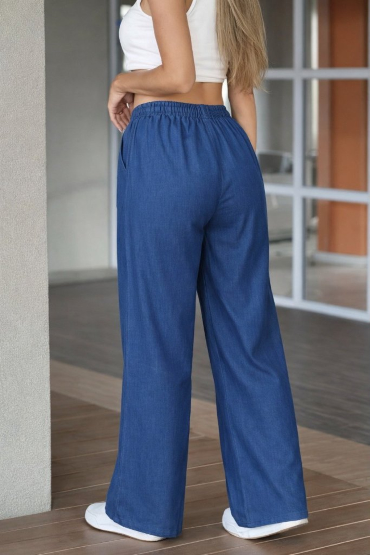 JANES  Kadın Yüksek Beli Lastikli Bağcıklı Kot Pantolon - Görsel 3