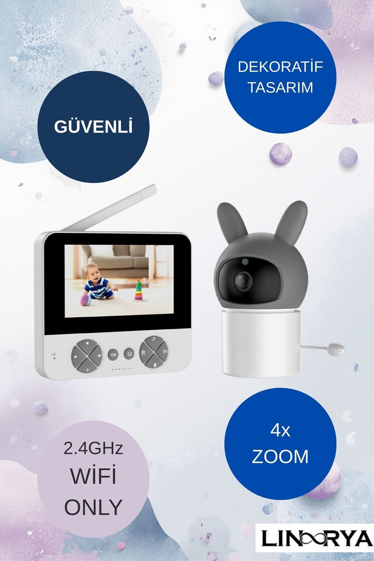 linarya BLM-66 Ekranlı Bebek Kamerası Gece Görüşlü Hareketli Güvenlik Kamera Monitörü Oda Sıcaklık Kontrollü fotoğrafı 2 (önizleme)