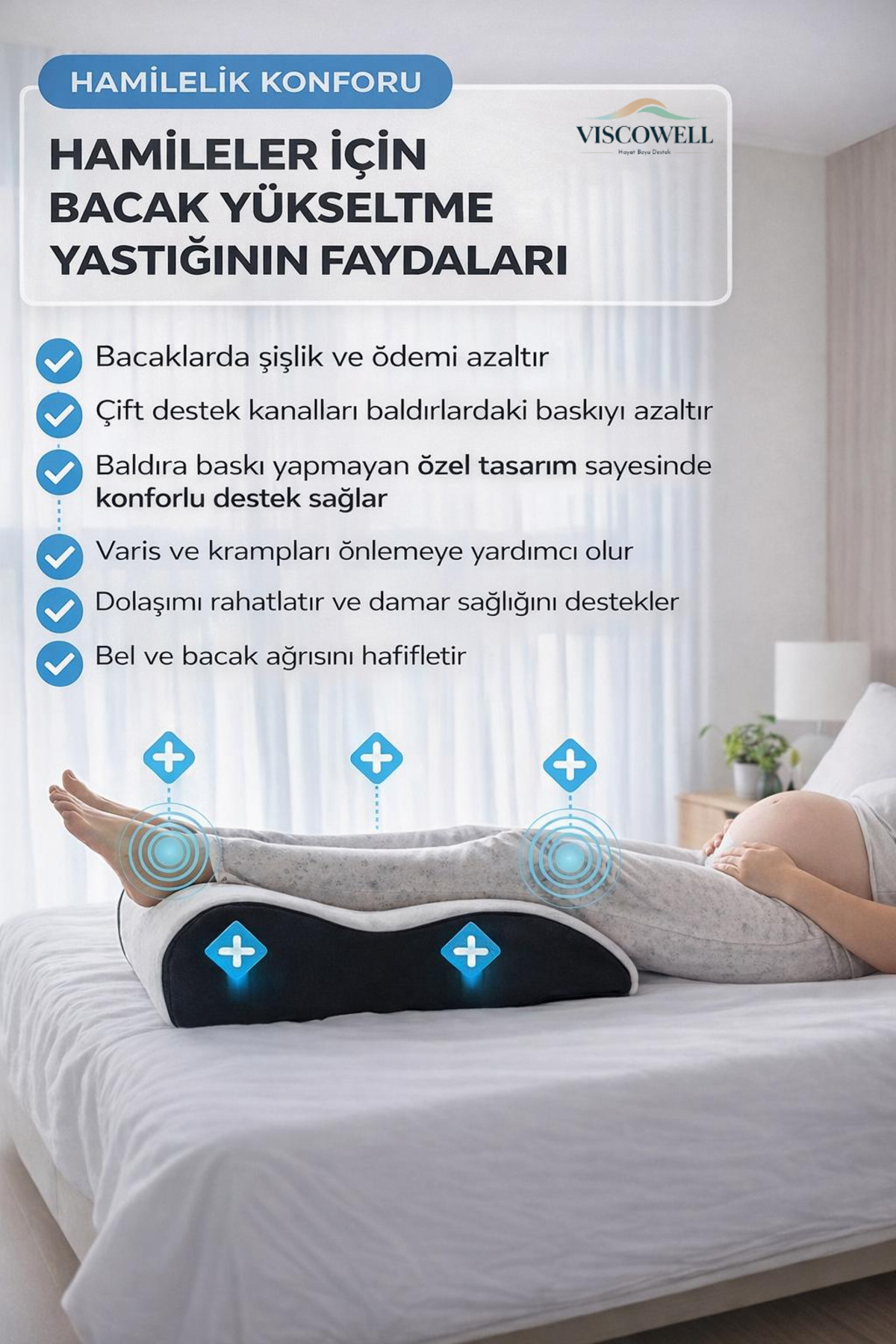 ViscoWell Hamileler İçin Bacak Elevasyon Destek Yastığı – Şişlik & Yorgunluk Rahatlatıcı Dinlenme Yastığı fotoğrafı 2 (önizleme)