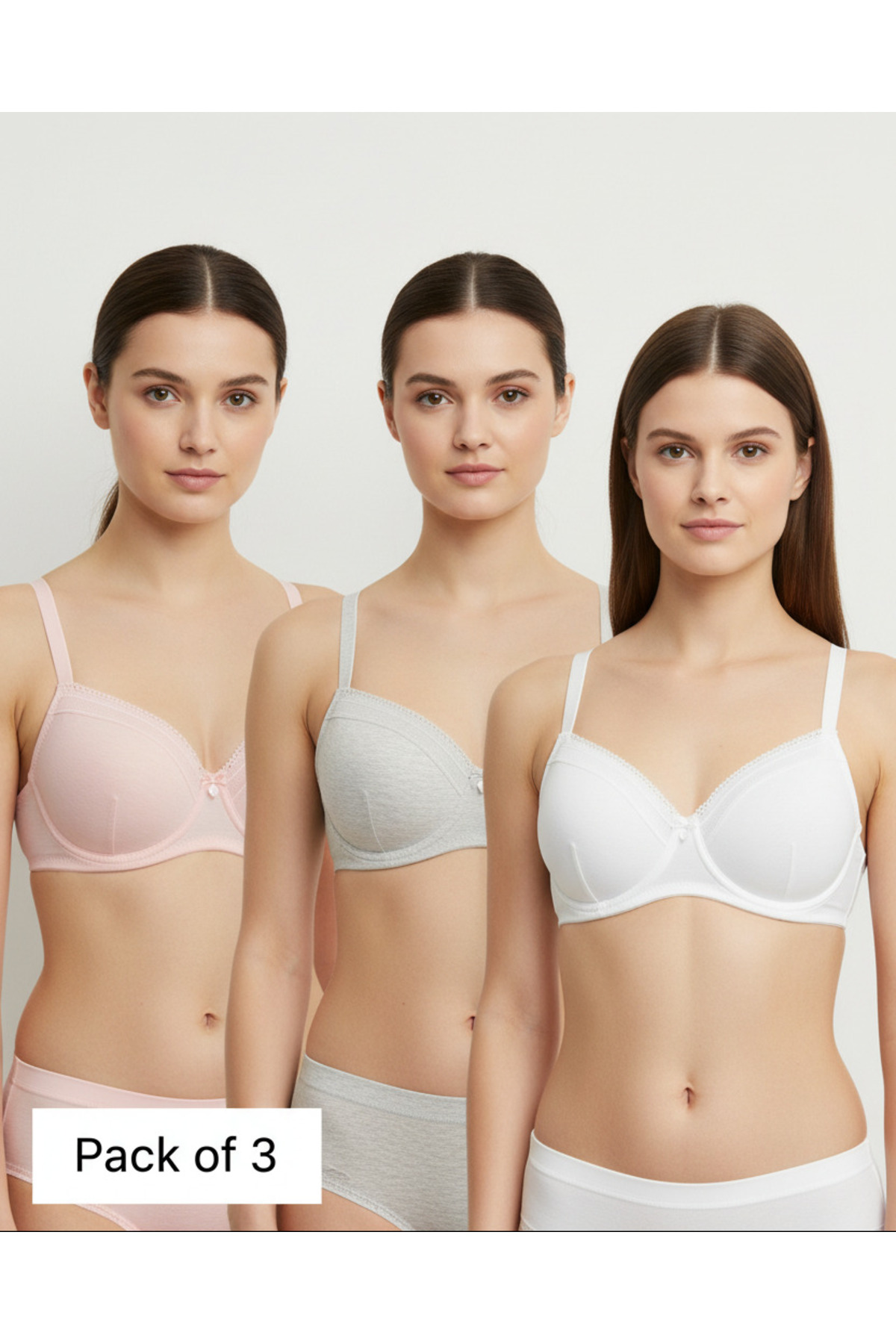 REDTAG Women's 3 Pack Melange T-Shirt Bra with Lace