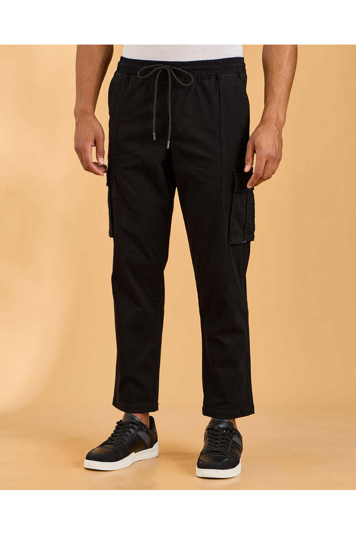 REDTAG Men Black Cargo Track Pants