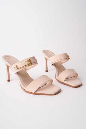 NOBLE TREAD SHOES Kadın Çift Bantlı Tokalı Yüksek Topuklu Terlik – 9 CM İnce ...