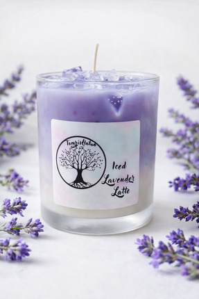 Tomris Hatun Ice Lavender Latte Mum, Soya Wax ve Jel Mum, Lavanta Kokulu