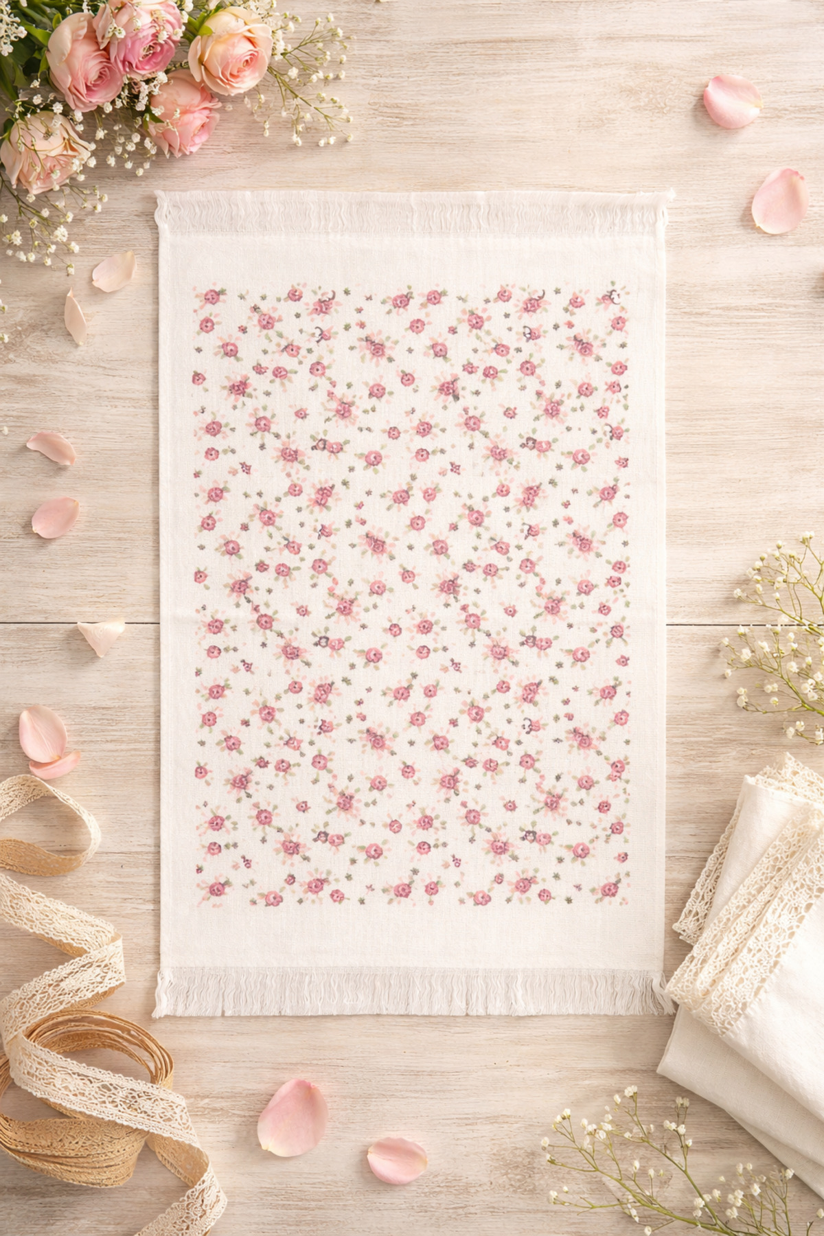 100% Cotton Fringed Digital Print Hand & Face Towel 40x60 cm–Soft Texture,Highly Water Absorbent Kitchen Towel