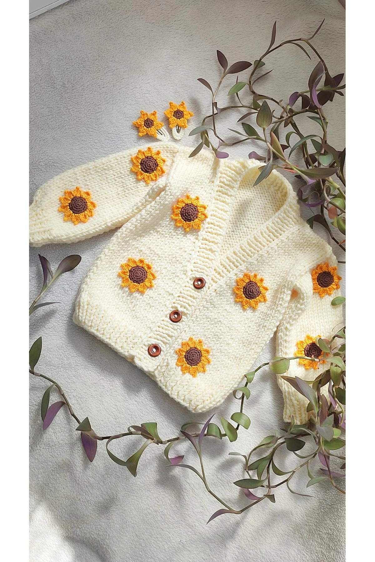 örgü Hüma Natural El Örgüsü 1 Yaş Bebek Hırka fotoğrafı 3 (önizleme)