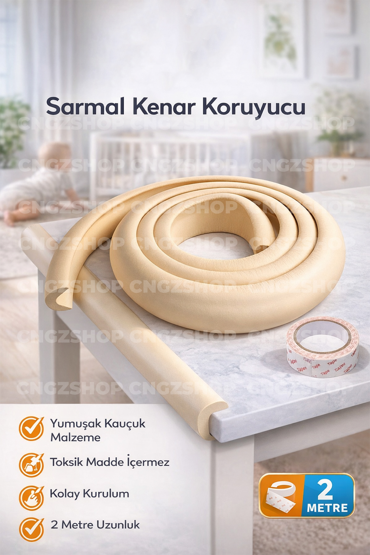 CNGZSHOP 2 Metre Sarmal Kenar Koruyucu – Kalın Kauçuk Bebek Çocuk Masa Köşe Koruma fotoğrafı 4 (önizleme)