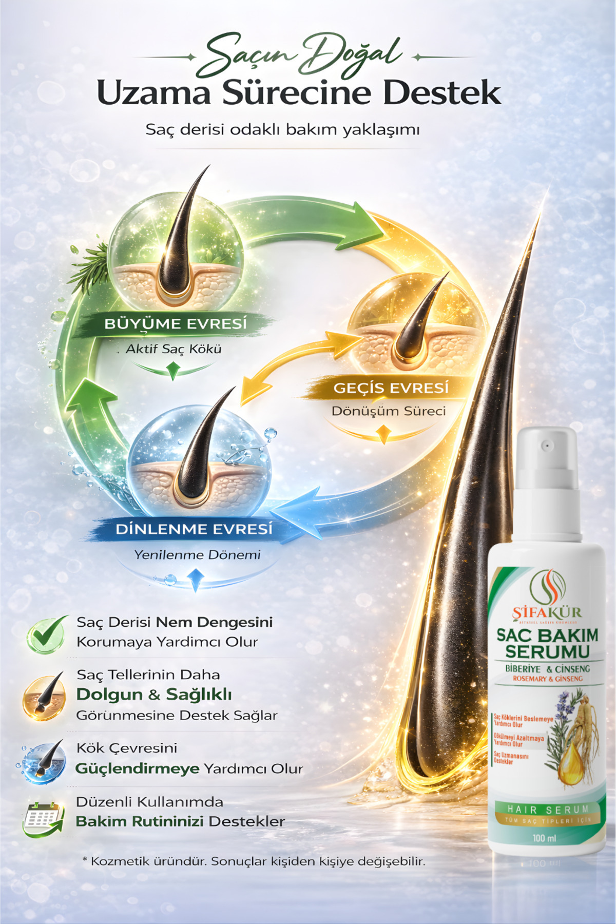 Saç Serumu 100 ml Biberiye Ginseng Biotin Keratinli Canlandırıcı Saç Bakım Serumu — SAÇBAKIMSERUMU — تصویر 4 از 7