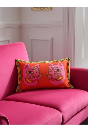 RahanDesign Maske Desenli Çift Taraflı Dekoratif Dikdörtgen Süet Kırlent Kılı...