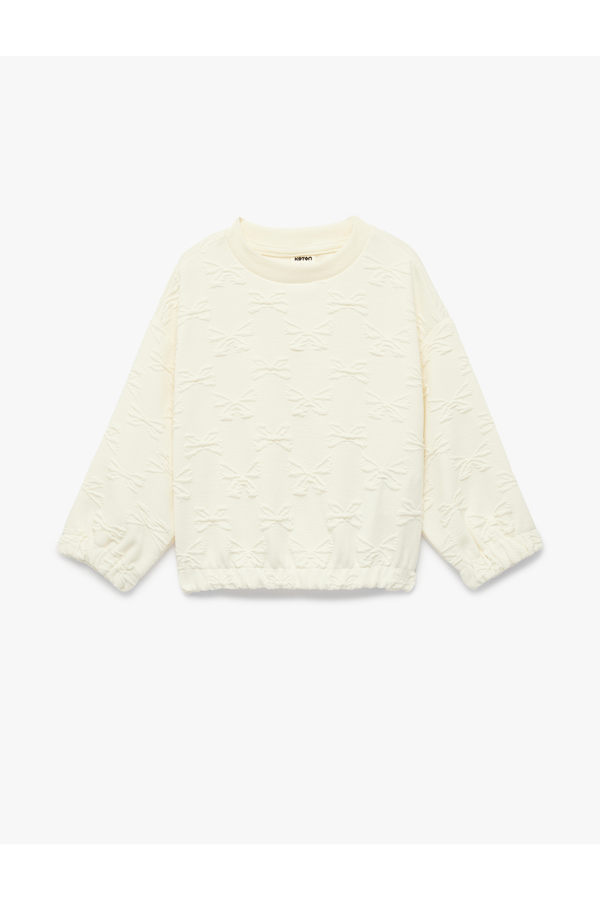 Koton Uzun Kollu Bisiklet Yaka Fiyonk Detaylı Dokulu Sweatshirt fotoğrafı 2 (önizleme)