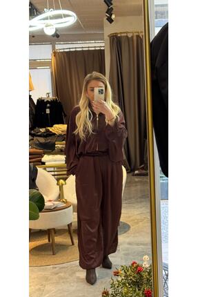 MODA Saten Balon Bomber Ceket Takım KAHVERENGİ