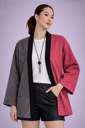 Nulivez Kadın Çift Renkli Kimono Ceket – Desenli, Oversize Modern Tasarım