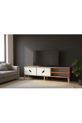 Senna Mobilya NOVA KAHVERENGİ BEYAZ AHŞAP AYAKLI Tv Ünitesi