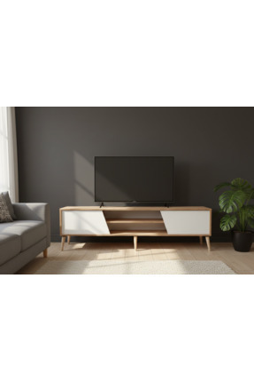 Senna Mobilya Moon KAHVERENGİ BEYAZ AHŞAP AYAKLI Tv Ünitesi