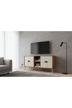 Senna Mobilya ELEGANCE KAHVERENGİ BEYAZ AHŞAP AYAKLI KONSOL TV ÜNİTESİ