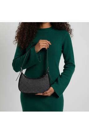 LOVİVA BAGS Siyah Taşlı Baget Omuz Çantası