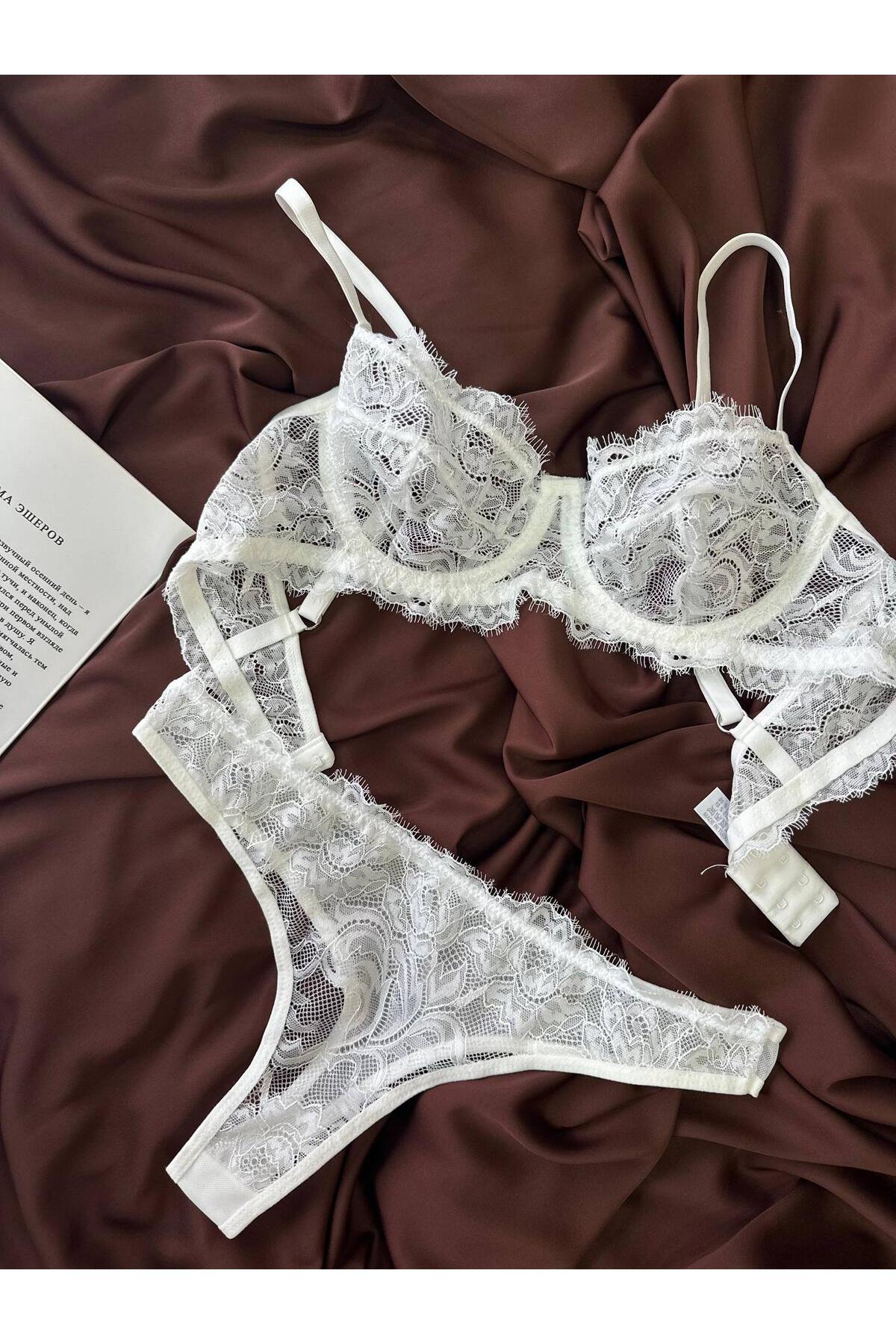 Premium Women's White Lace Underwire Bralette & String Suit – Luxurious & Seductive Elegance