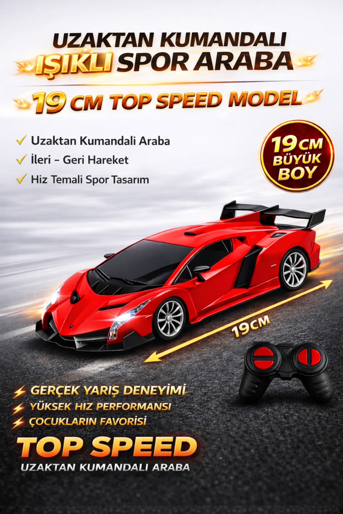 YILDIRIM OYUNCAK Uzaktan Kumandalı RC Lamborghini 19 CM Işıklı Spor Araba | Full Fonksiyon Pilli Yarış Arabas