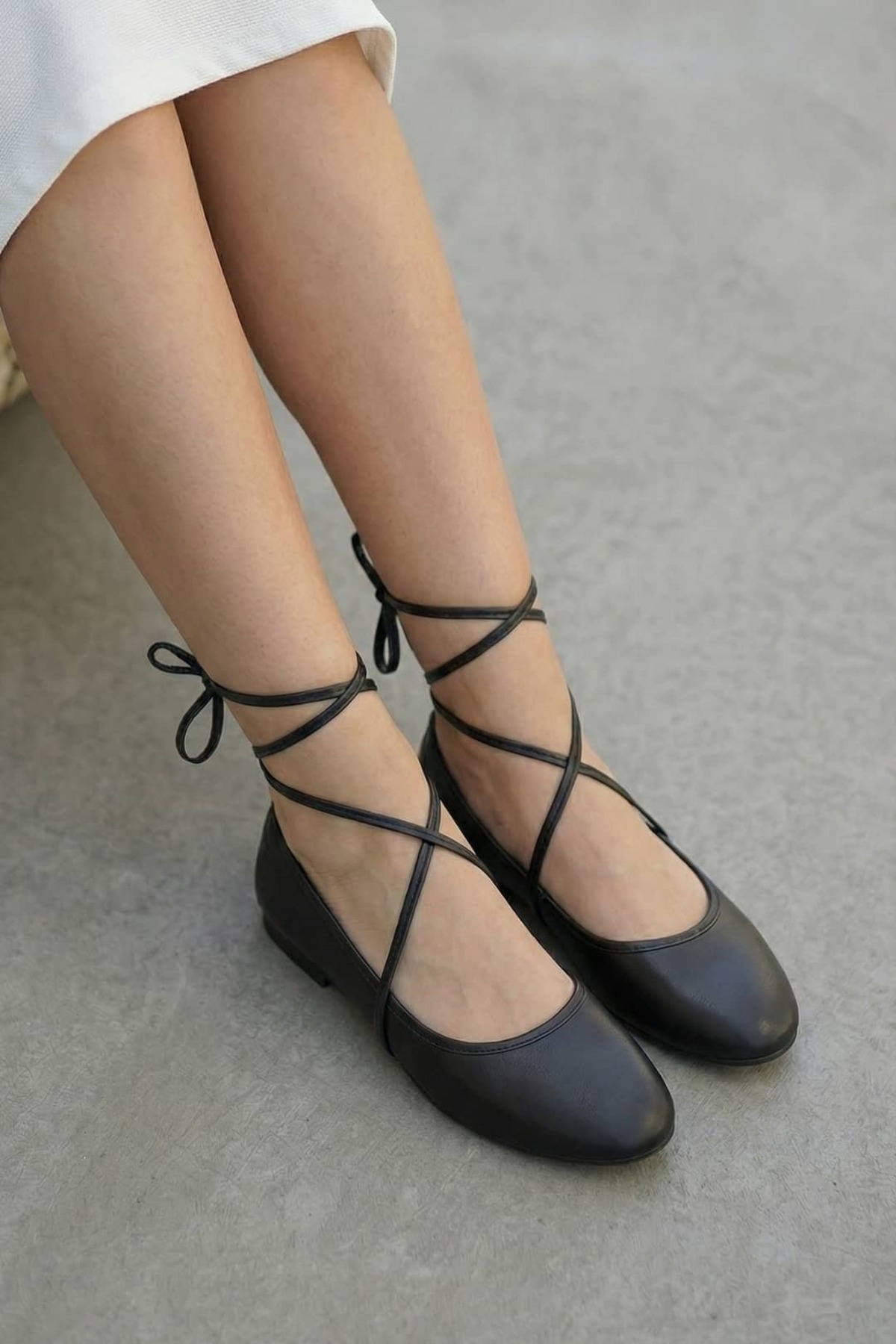 NAVİSHOES  Siyah Kadın Bilekten Bağlamalı İpli Bağcıklı Babet - Yazlık Çeyiz Bohça B04NAV - Görsel 2