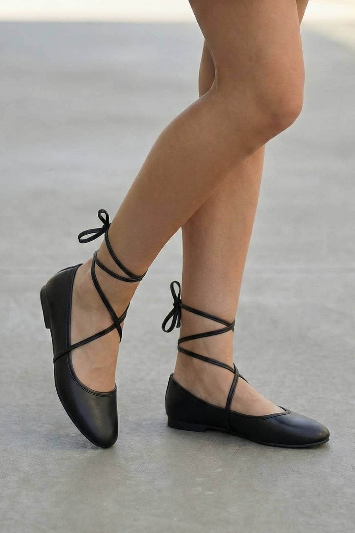 NAVİSHOES  Siyah Kadın Bilekten Bağlamalı İpli Bağcıklı Babet - Yazlık Çeyiz Bohça B04NAV - Görsel 4