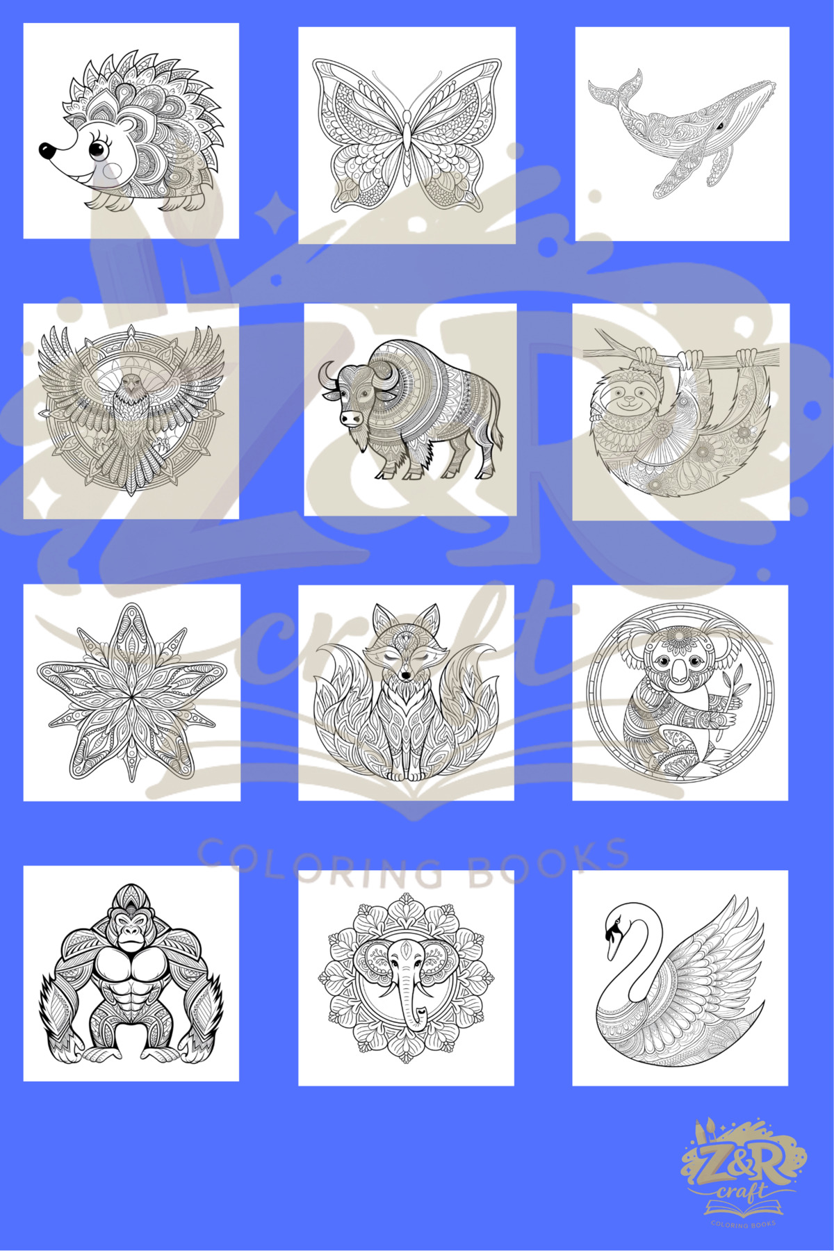 Z&R CRAFT Animal Mandala 1 - Hayvanlar Mandala Boyama Kitabı