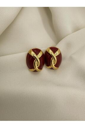 Junsui Lyre Gold Çelik Küpe – Bordo Renkli, Kararmayan, Suya Dayanıklı, Moder...