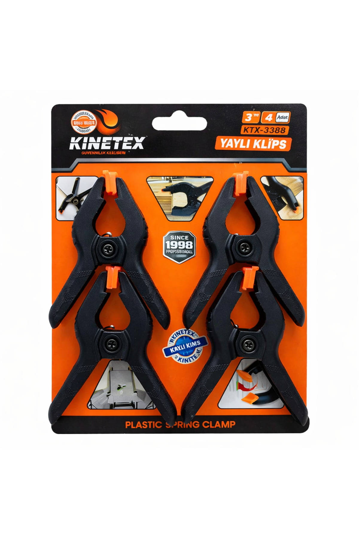 KİNETEX KTX-3388 Yaylı Klips 4'lü Set 3” Plastik Sıkıştırma